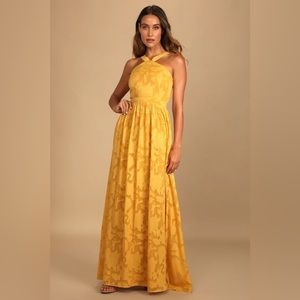 Lulu’s Love and Beyond Marigold Burnout Floral Maxi Dress NWT